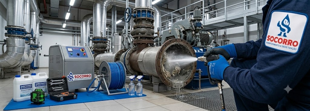 Profissional realizando Desentupimento, Hidrojateamento e Manutenção Preventiva Industrial em Balneário Barra do Sul