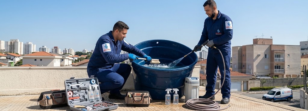 Profissional realizando Limpeza e Higienização de Caixas D'água em Balneário Barra do Sul